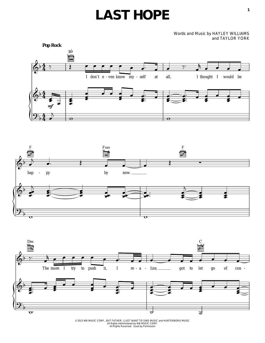 Last Hope Last Hope Piano, Vocal, Guitar scores gallery preview page 1