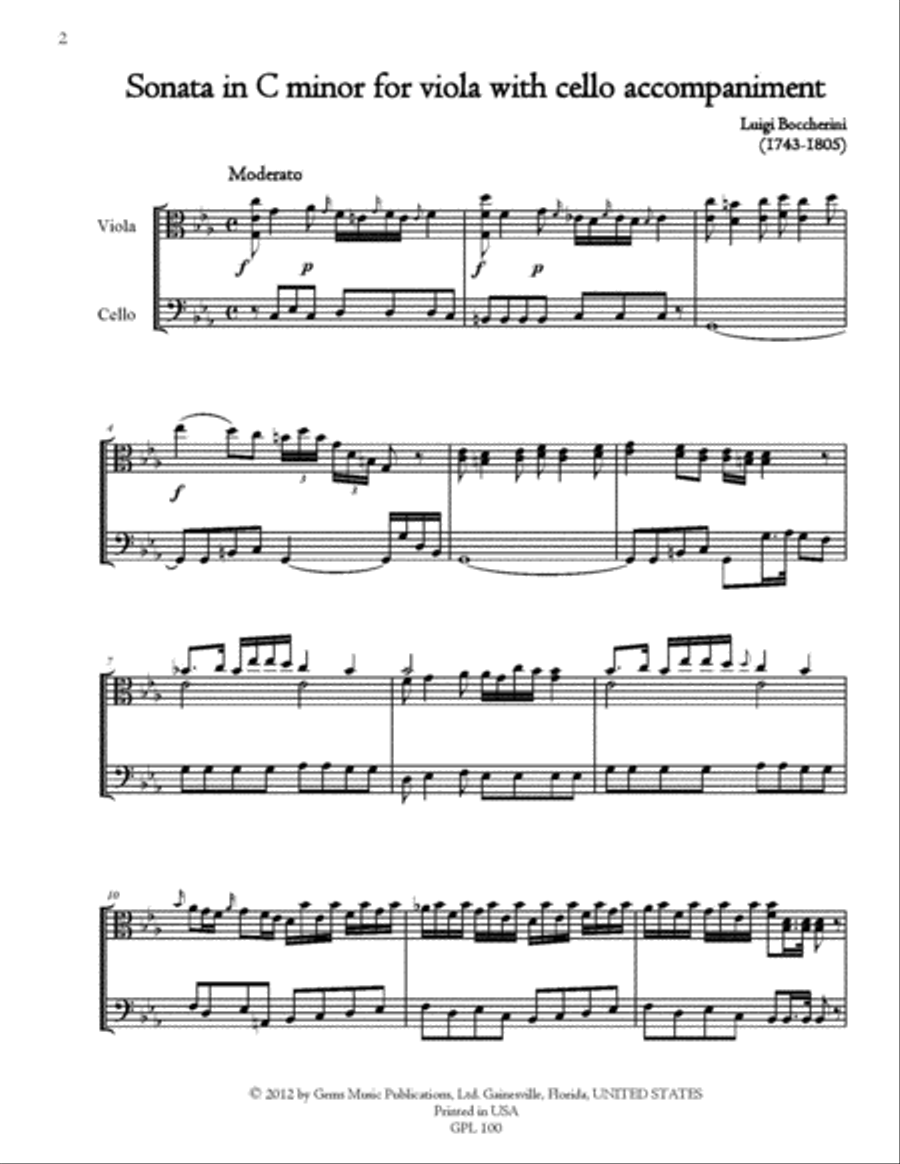 2 Sonatas for Viola with Cello accompaniment in C minor and C major Cello scores gallery preview page 2
