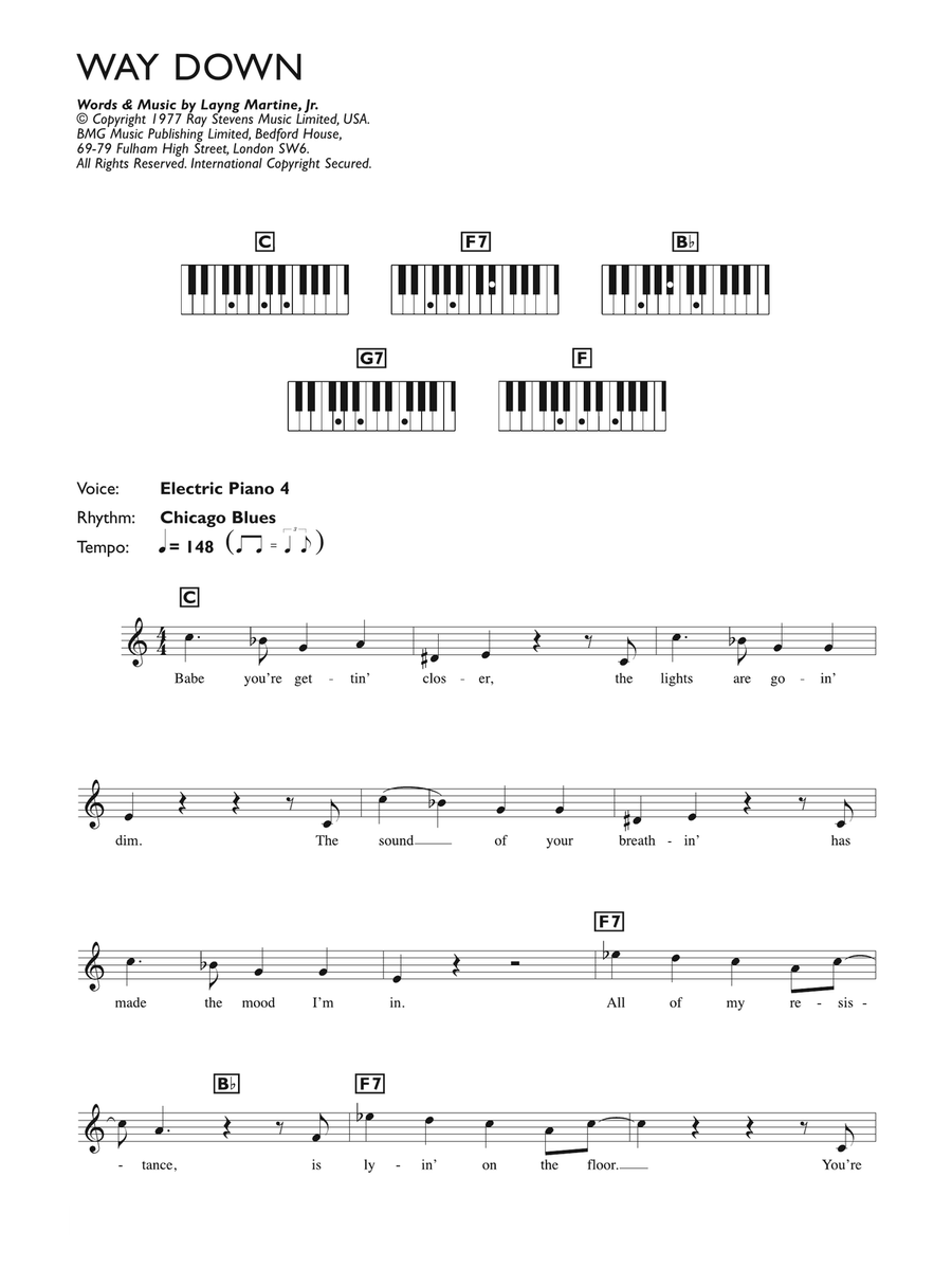 Way Down Piano Solo scores gallery preview page 1