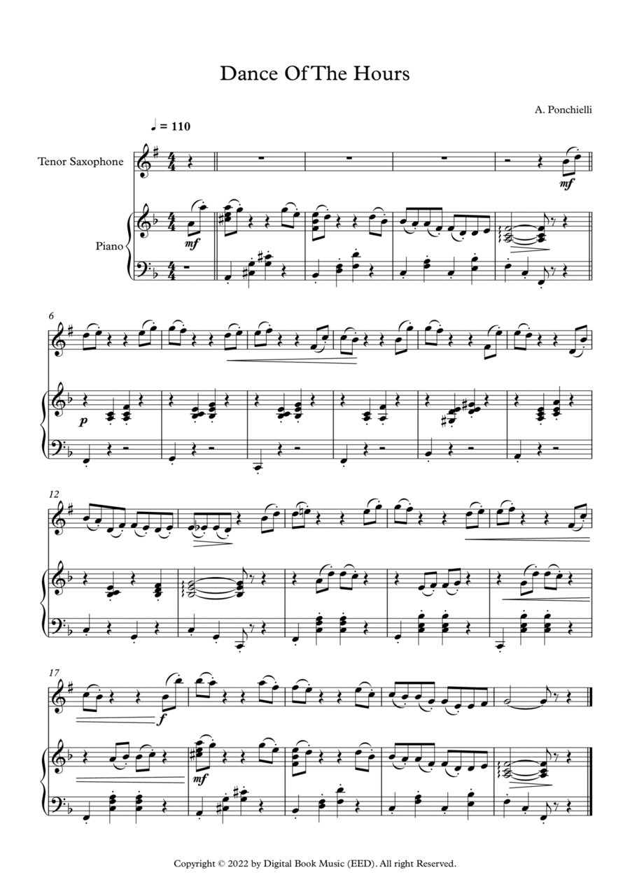 Dance Of The Hours - Amilcare Ponchielli (Tenor Sax + Piano) Tenor Saxophone scores gallery preview page 1