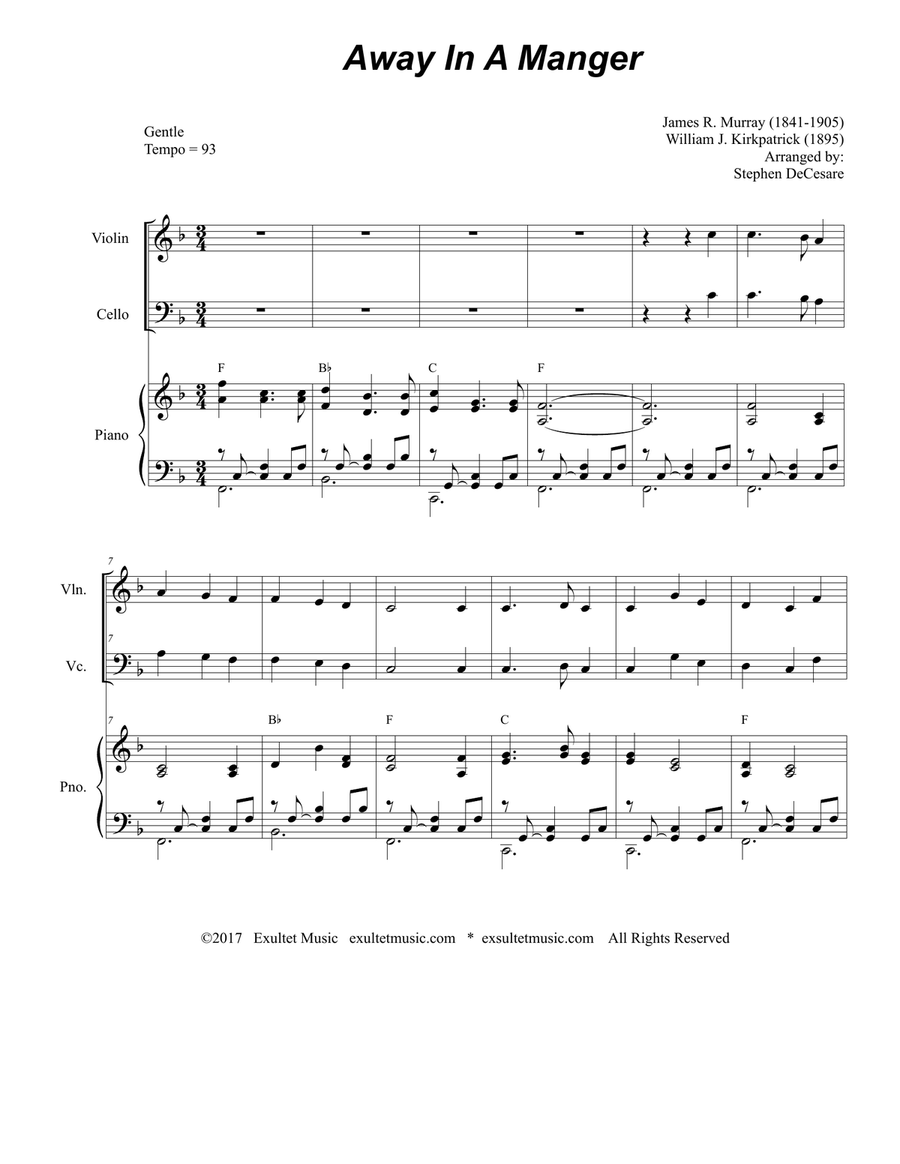 Away In A Manger (Duet for Violin and Cello) Piano Trio scores gallery preview page 1