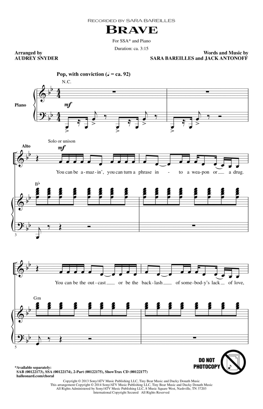 Brave (arr. Audrey Snyder) SSA scores gallery preview page 1