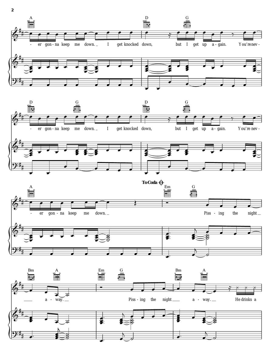 Tubthumping Piano, Vocal, Guitar scores gallery preview page 2