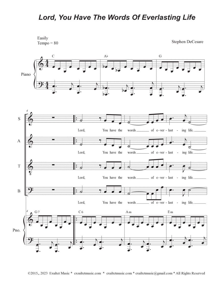 Lord, You Have The Words Of Everlasting Life (Choir/Vocal Score) (SATB Divisi) image number null