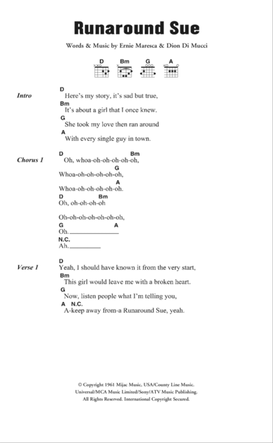 Runaround Sue Guitar scores gallery preview page 1