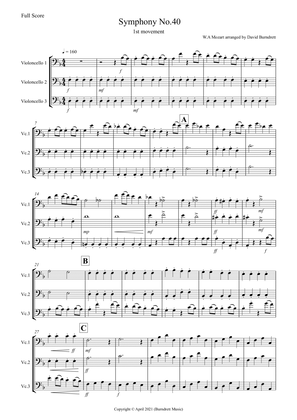 Symphony no.40 (1st Movement) for Cello Trio