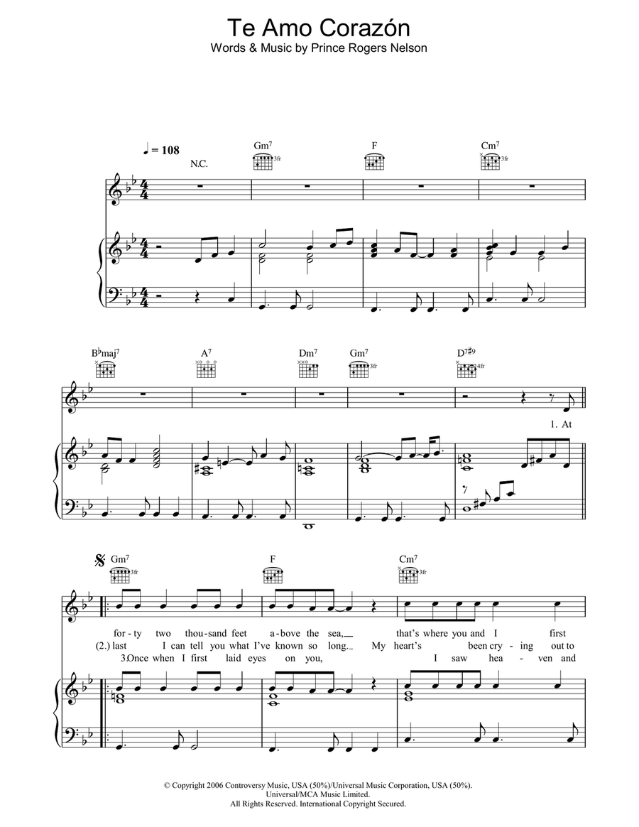 Te Amo Corazon Piano, Vocal, Guitar scores gallery preview page 1
