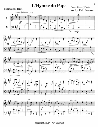 L'Hymne du Pape-Violin-Cello duet