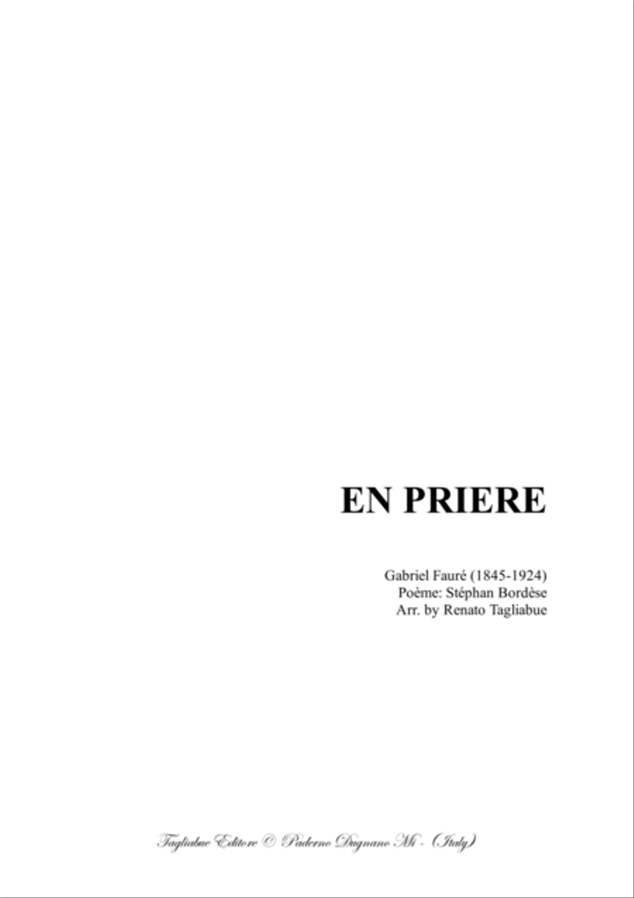 EN PRIERE - G. Faurè - Arr. for SATB Choir and Piano 4-Part scores gallery preview page 1