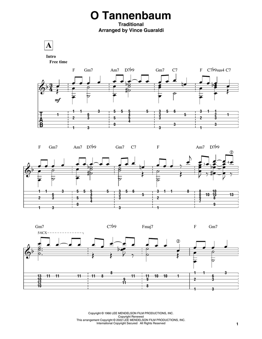 O Tannenbaum (from A Charlie Brown Christmas) Electric Guitar scores gallery preview page 1