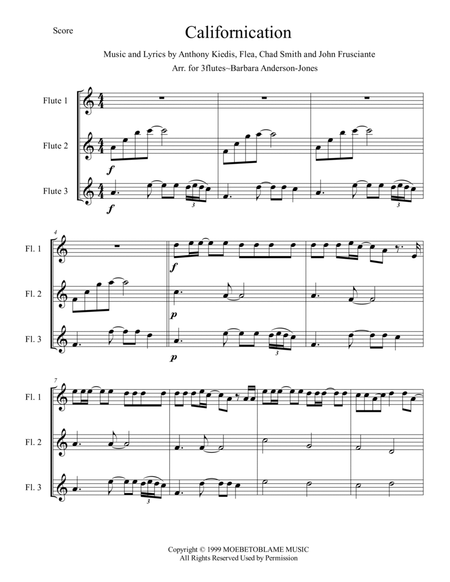 Californication Woodwind Trio scores gallery preview page 1