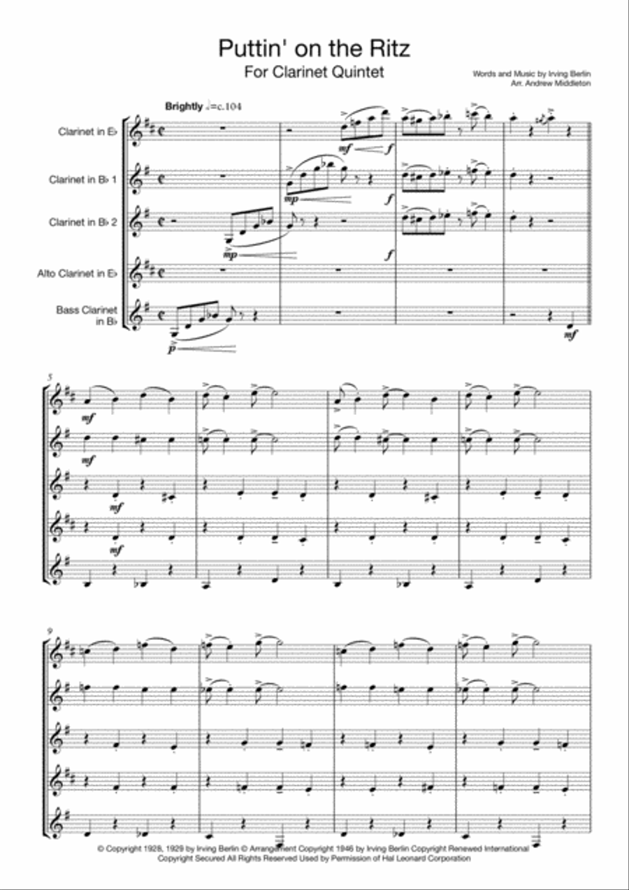 Puttin' On The Ritz Puttin' On The Ritz Woodwind Quintet scores gallery preview page 3