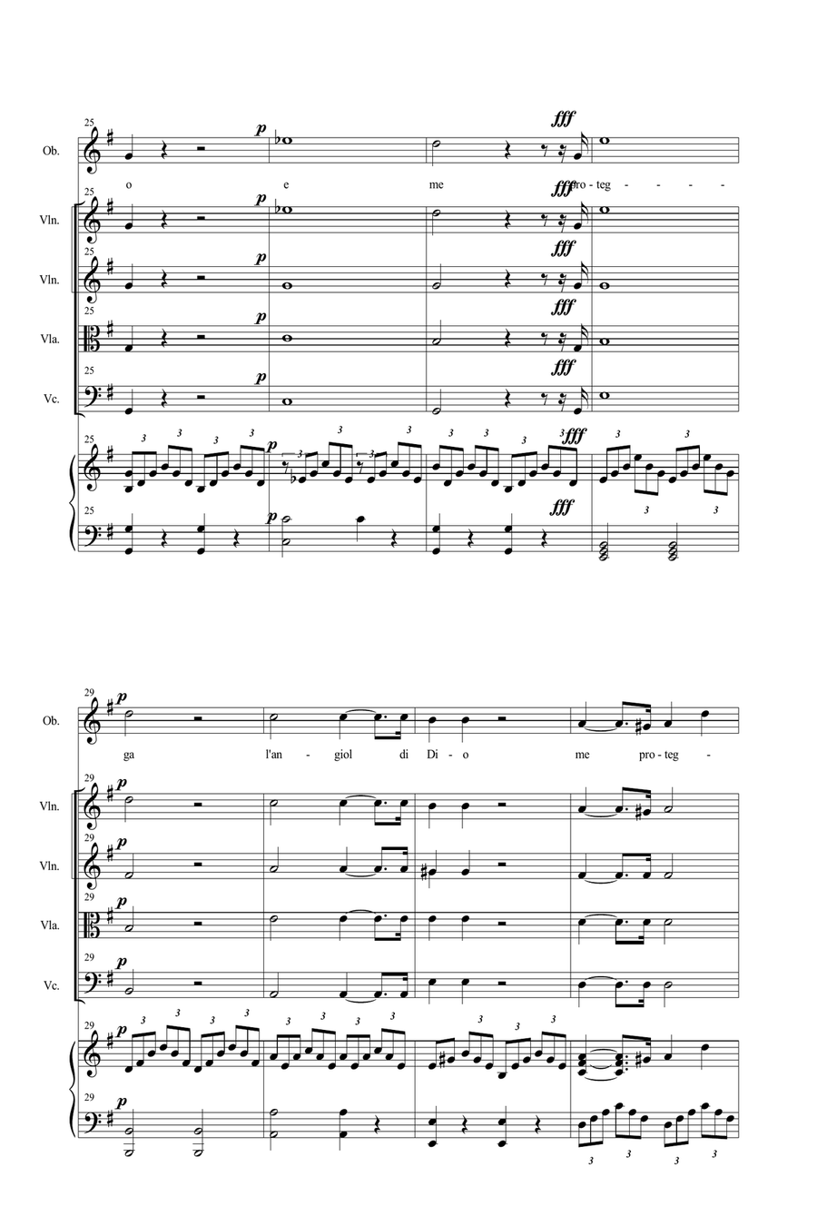 LA VERGINE DEGLI ANGELI - G.Verdi - Arr. for Oboe (or Soprano), String quartet and Piano/Organ Small Ensemble scores gallery preview page 5