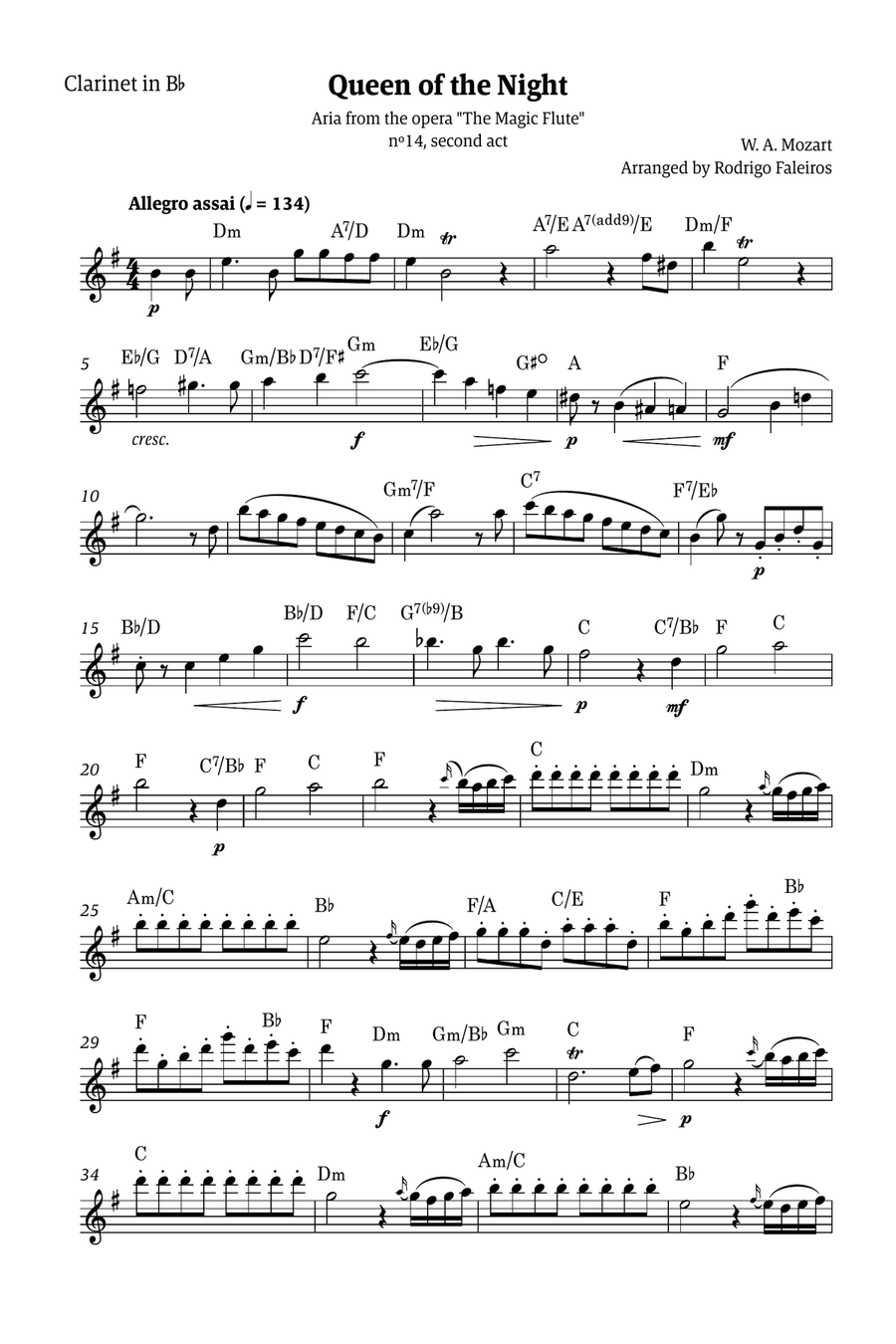 Queen of the Night - for solo clarinet in Bb (with chords) Chamber Music scores gallery preview page 1