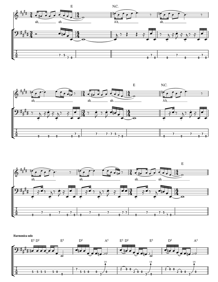 Nobody's Fault But Mine Bass Guitar Tablature scores gallery preview page 4