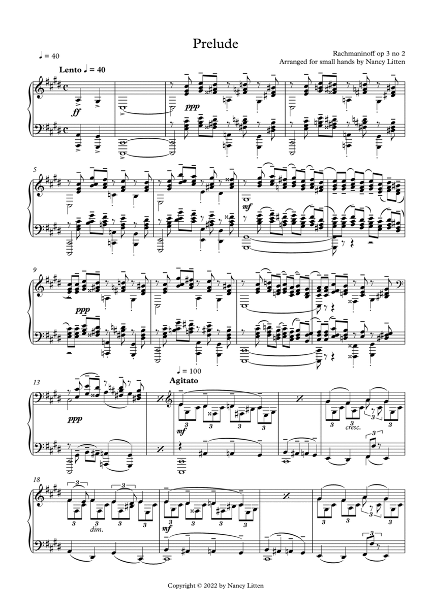 Prelude in C-sharp minor by Rachmaninoff (for smaller hands)