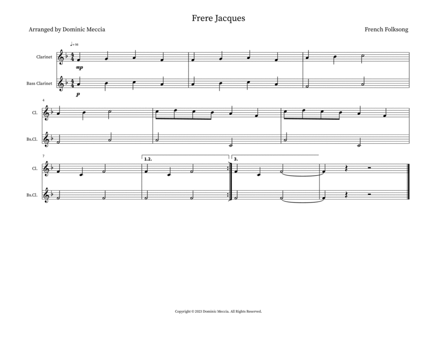 Frere Jacques Woodwind Duet scores gallery preview page 1