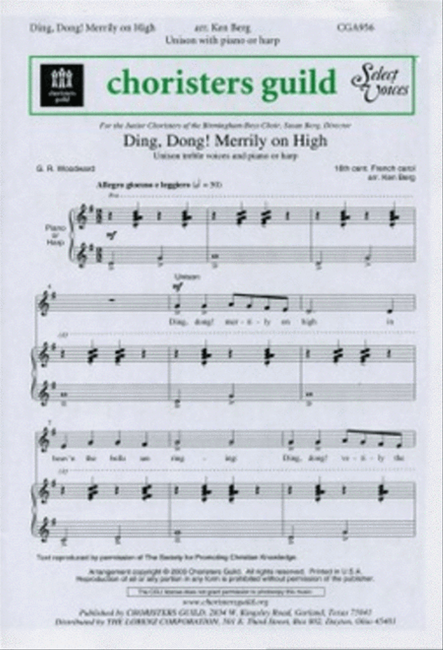 Ding, Dong Merrily on High Unison Choir scores gallery preview page 1
