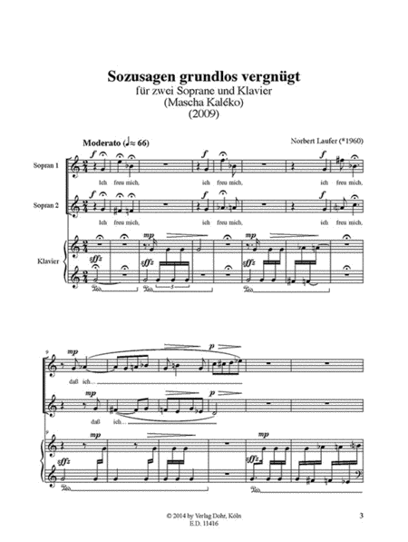 Sozusagen grundlos vergnügt für zwei Soprane und Klavier (2009) (komponiert für Jugend musiziert)