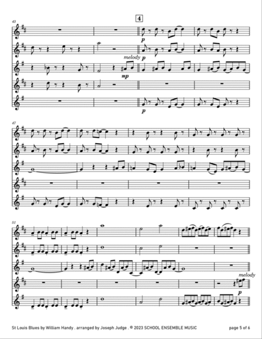 St Louis Blues by Handy for Saxophone Quartet in Schools Saxophone Quartet scores gallery preview page 5