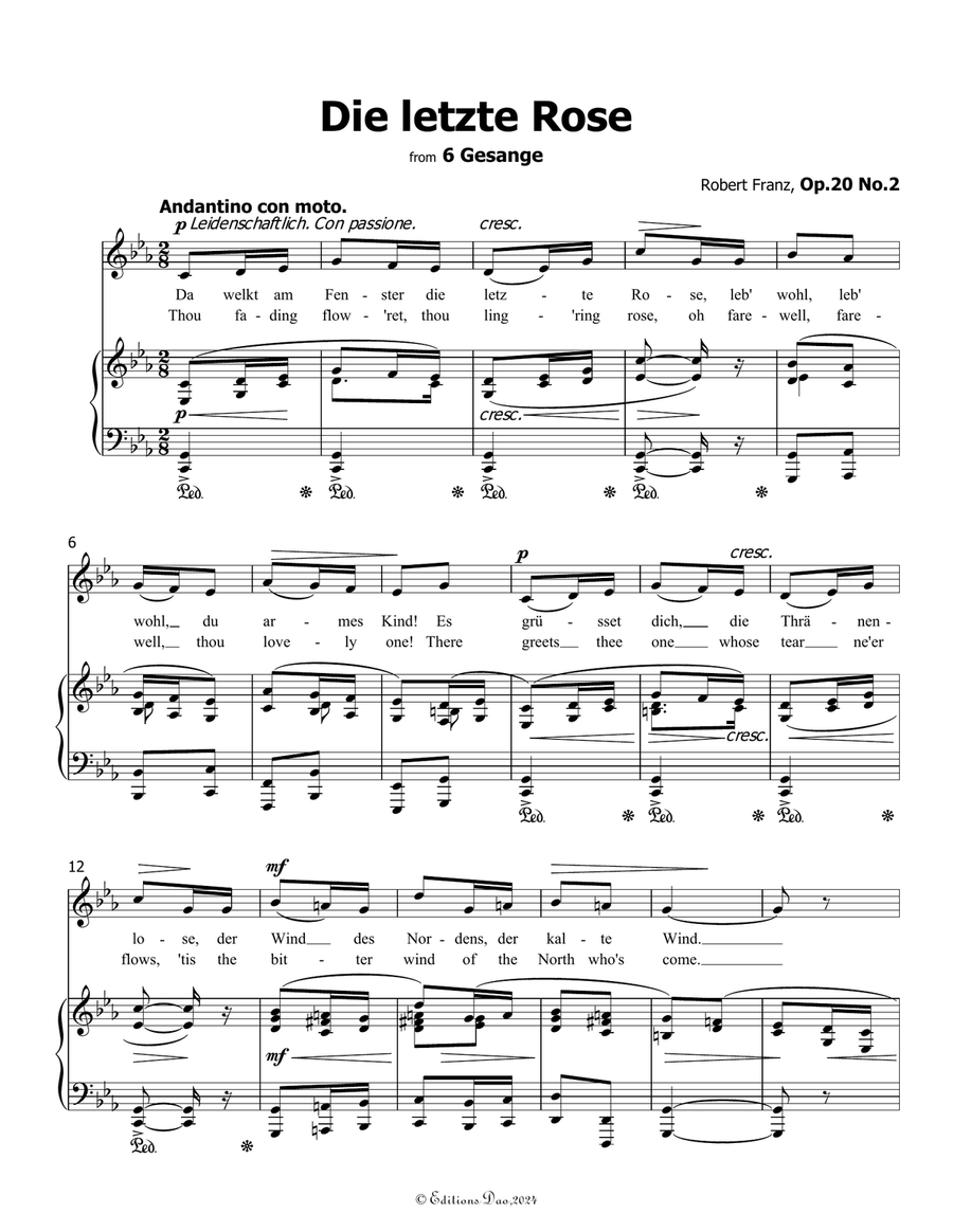 Die letzte Rose, by Robert Franz, in c minor Voice scores gallery preview page 3