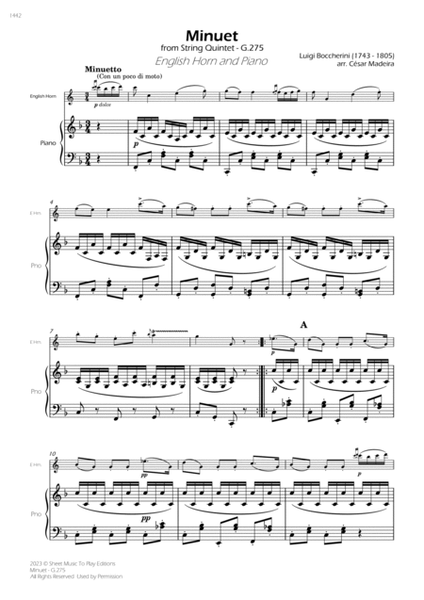 Minuet Op.11 No.5 - English Horn and Piano (Full Score and Parts) image number null