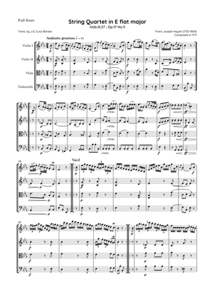 Haydn - String Quartet in E flat major, Hob.III:27 ; Op.17 No.3