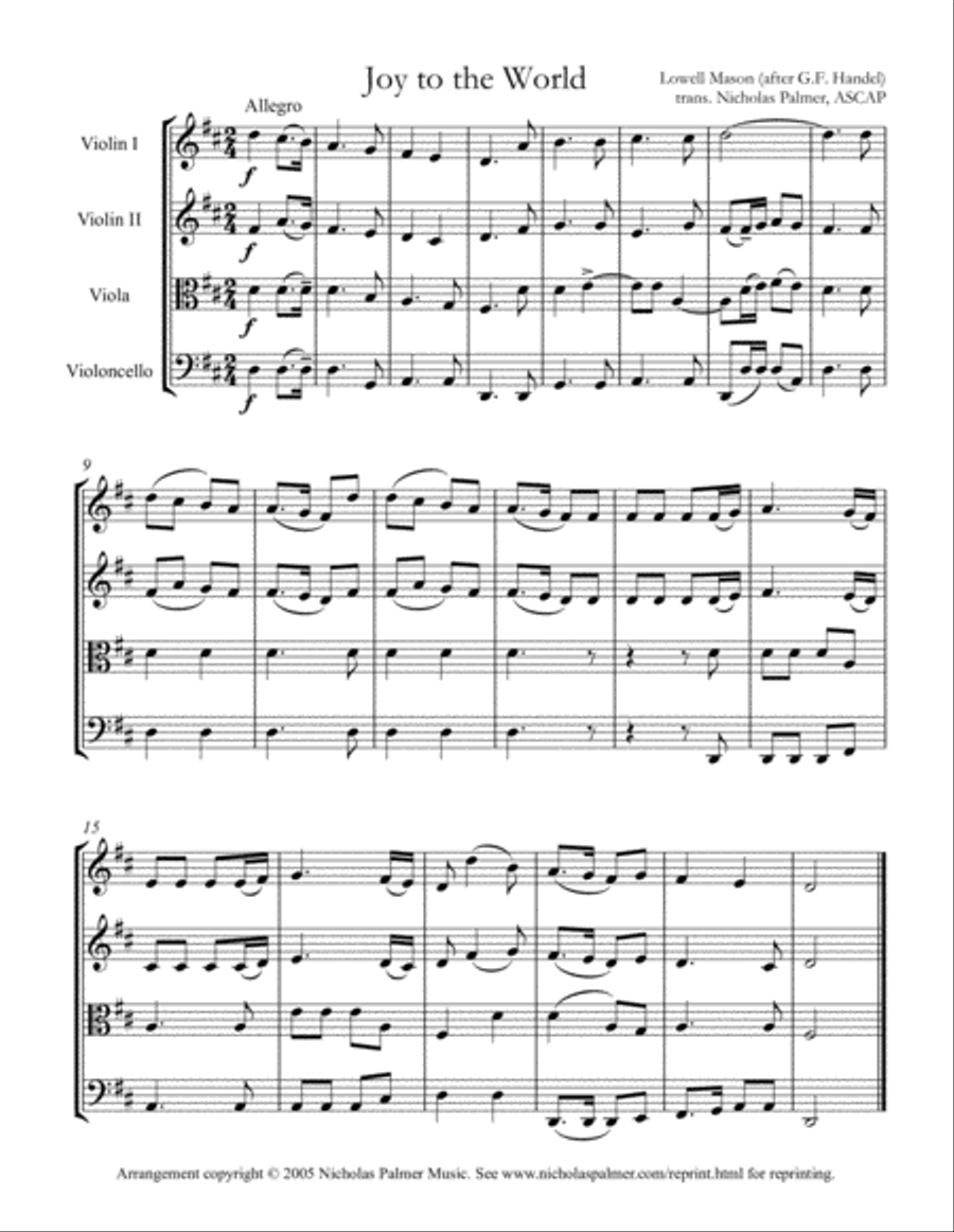 Joy to the World - easy string quartet String Quartet scores gallery preview page 1