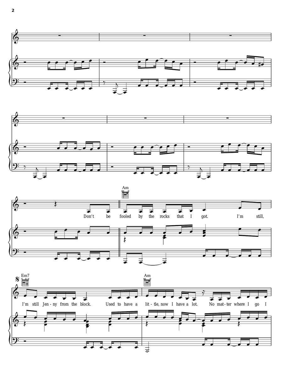 Jenny From The Block Piano, Vocal, Guitar scores gallery preview page 2
