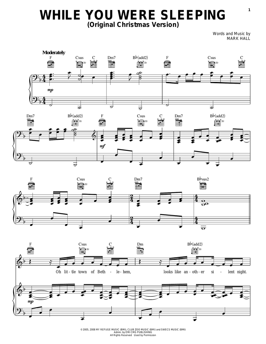 While You Were Sleeping (Original Christmas Version) Piano, Vocal, Guitar scores gallery preview page 1