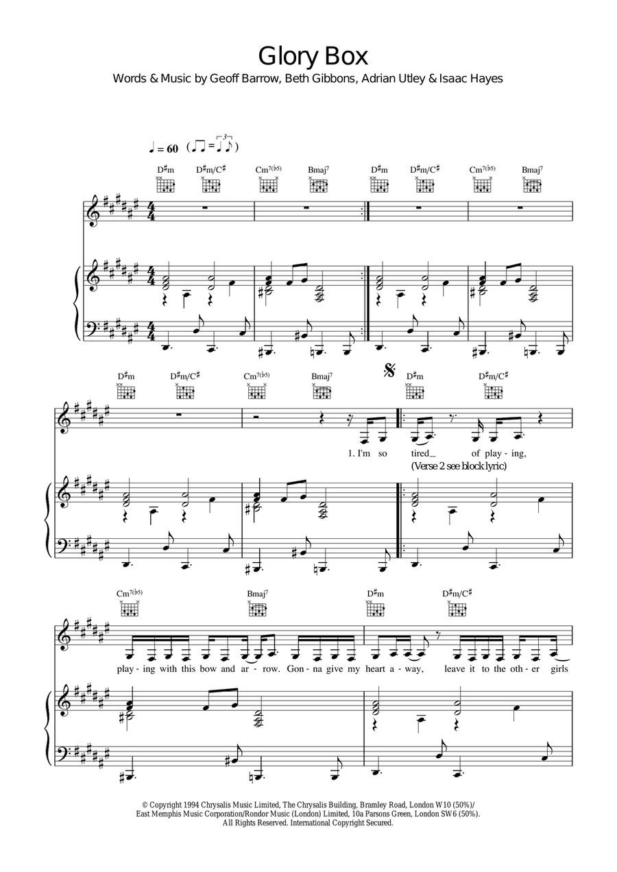 Glory Box Piano, Vocal, Guitar scores gallery preview page 1