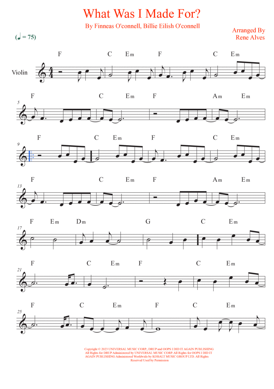 What Was I Made For? Violin Solo scores gallery preview page 1