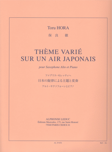 Hora Toru Theme Varie Sur Un Air Japonais Alto Saxophone Piano Book