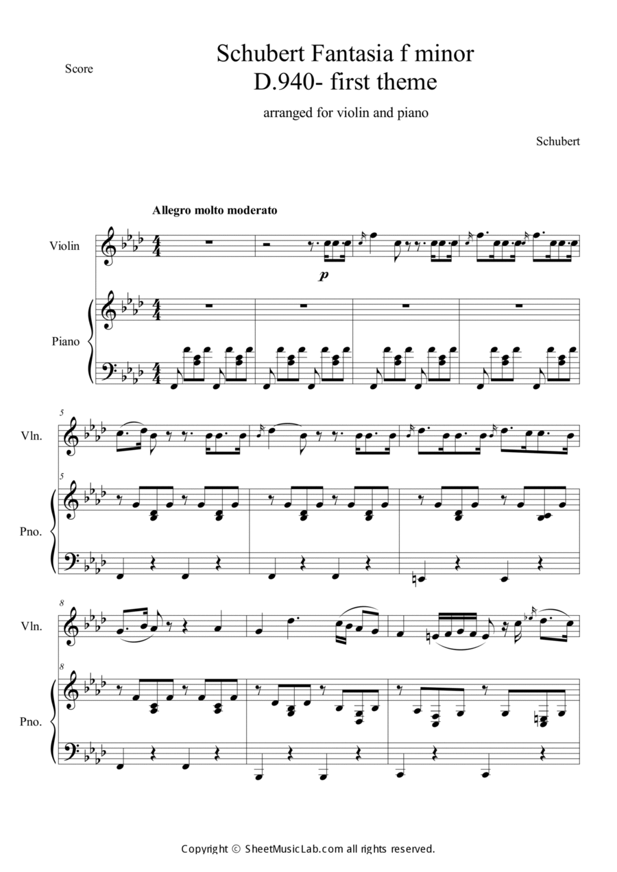 Fantasia f minor D.940 1st Theme Violin Solo scores gallery preview page 1