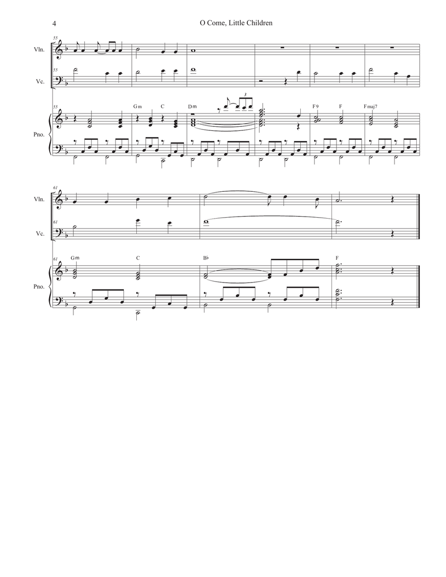 O Come, Little Children (Duet for Violin and Cello) Piano Trio scores gallery preview page 5