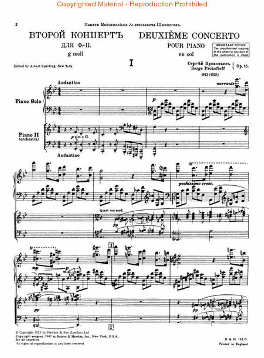 Piano Concerto No. 2 in G Minor, Op. 16 by Sergei Prokofiev Piano Concerto No. 2 in G Minor, Op. 16 by Sergei Prokofiev