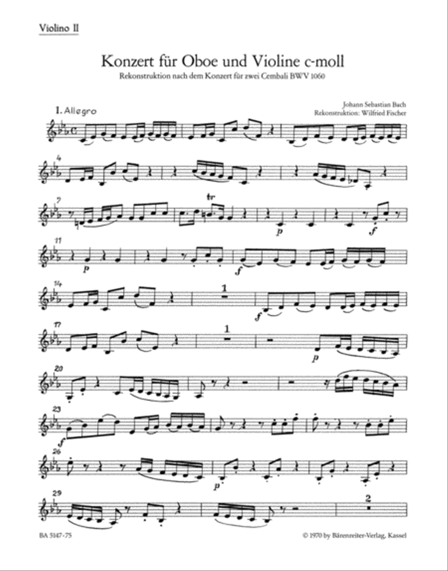 Concerto for Oboe, Violin, Strings and Basso Continuo in C minor Violin scores gallery preview page 1