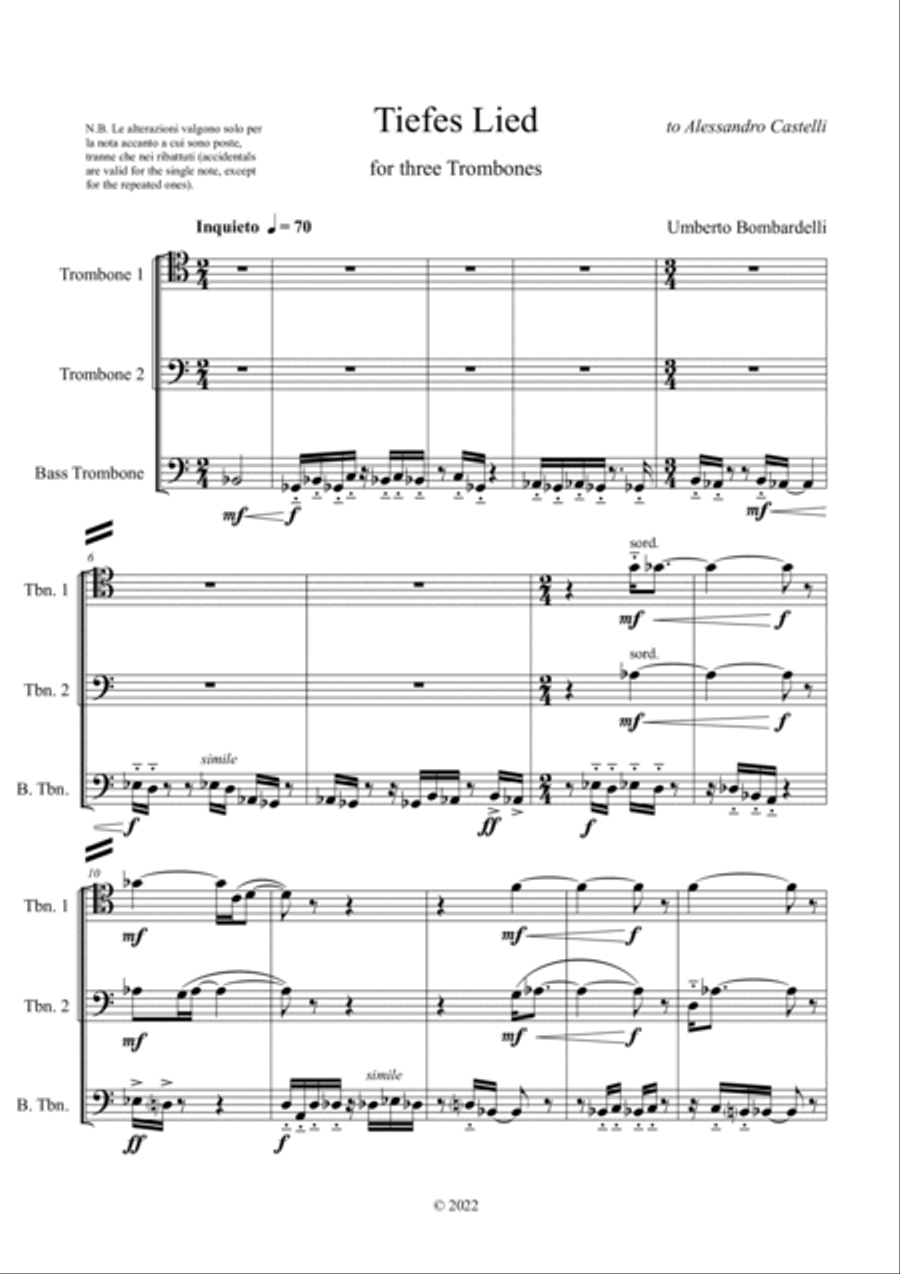 Umberto BOMBARDELLI: Tiefes Lied (ES-23-011) - Score Only Brass Trio scores gallery preview page 2