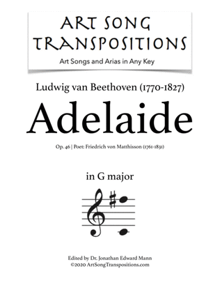 Book cover for BEETHOVEN: Adelaide, Op. 46 (transposed to G major)