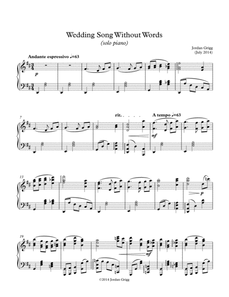 Wedding Song Without Words (solo piano) image number null