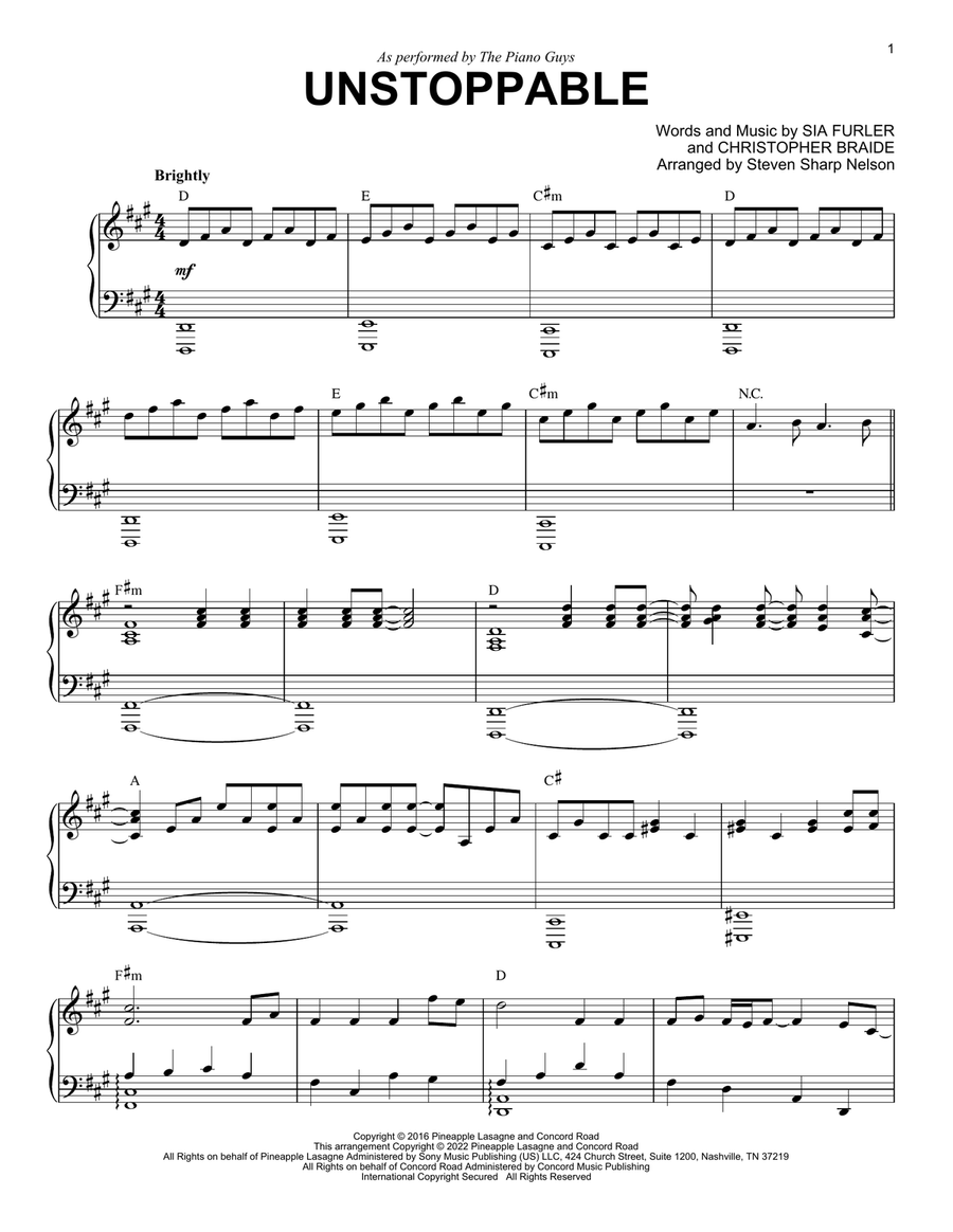 Unstoppable Piano Solo scores gallery preview page 1