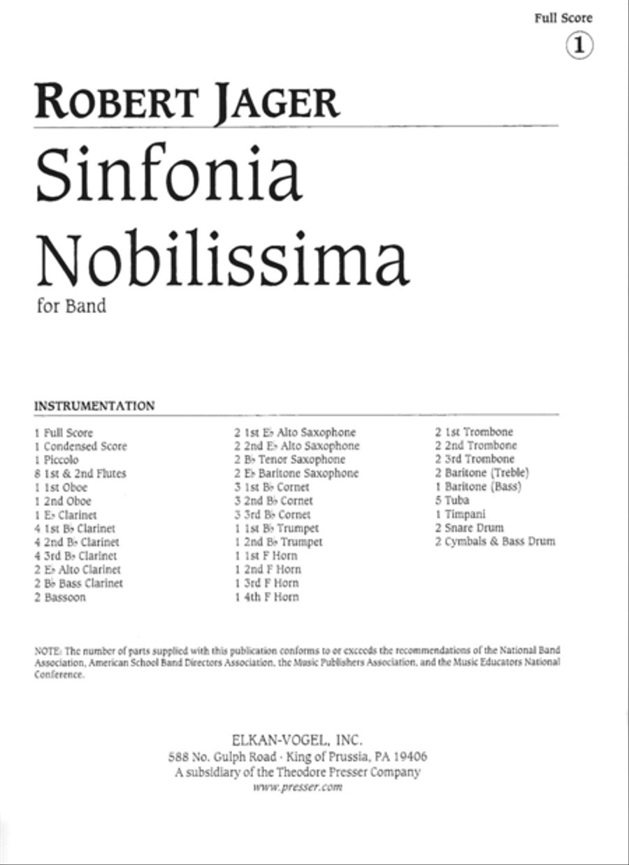 Sinfonia Nobilissima Sinfonia Nobilissima Concert Band scores gallery preview page 1