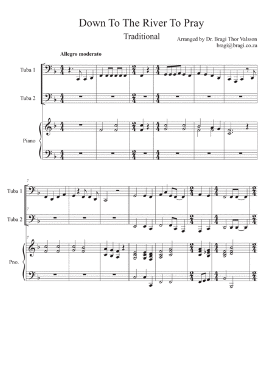Down To The River To Pray - Duet for Tubas with Piano accompaniment Brass Duet scores gallery preview page 2