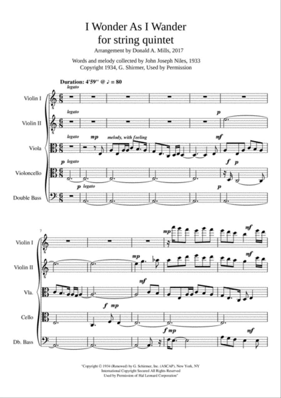 I Wonder As I Wander String Quintet scores gallery preview page 1