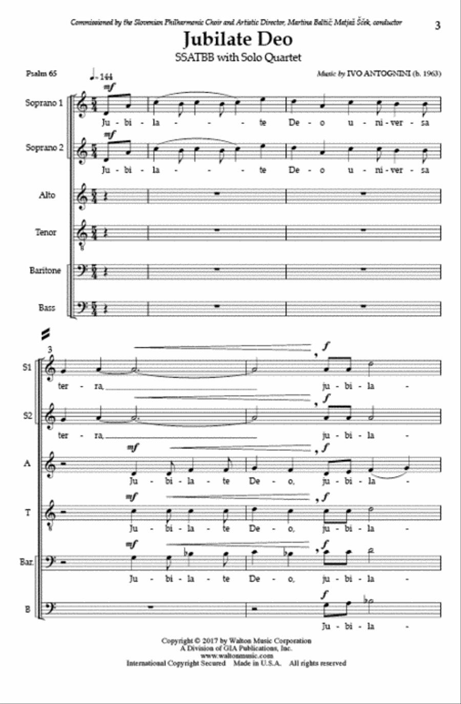 Jubilate Deo (SSATBB with SATB solos) 4-Part scores gallery preview page 2