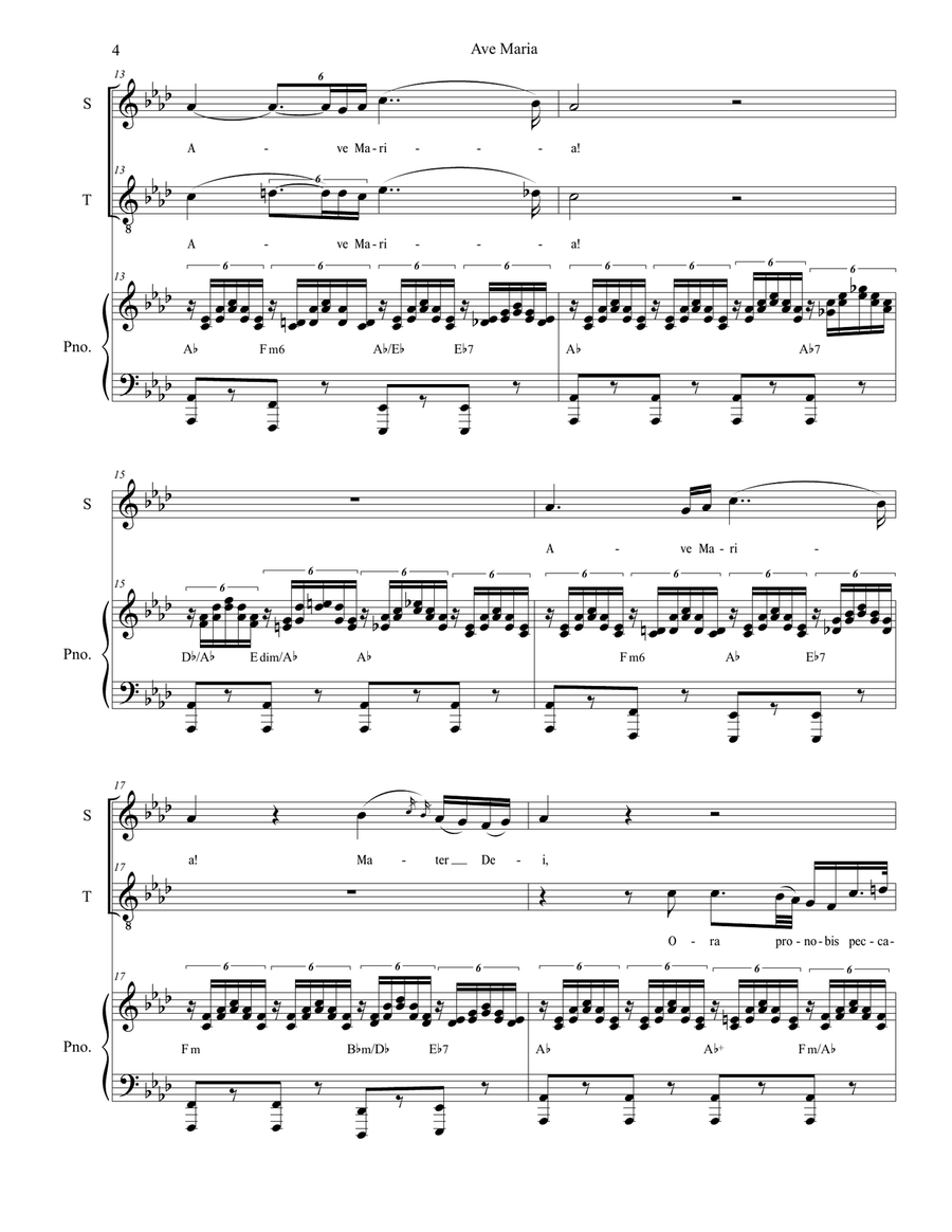 Ave Maria (Duet for Soprano and Tenor solo - (Medium Key) Tenor Voice scores gallery preview page 4