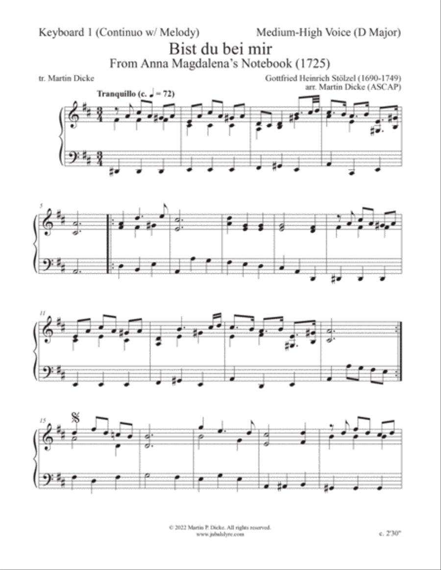 Bist du bei mir (Medium-High Voice and Keyboard with Optional Instruments) High Voice scores gallery preview page 6