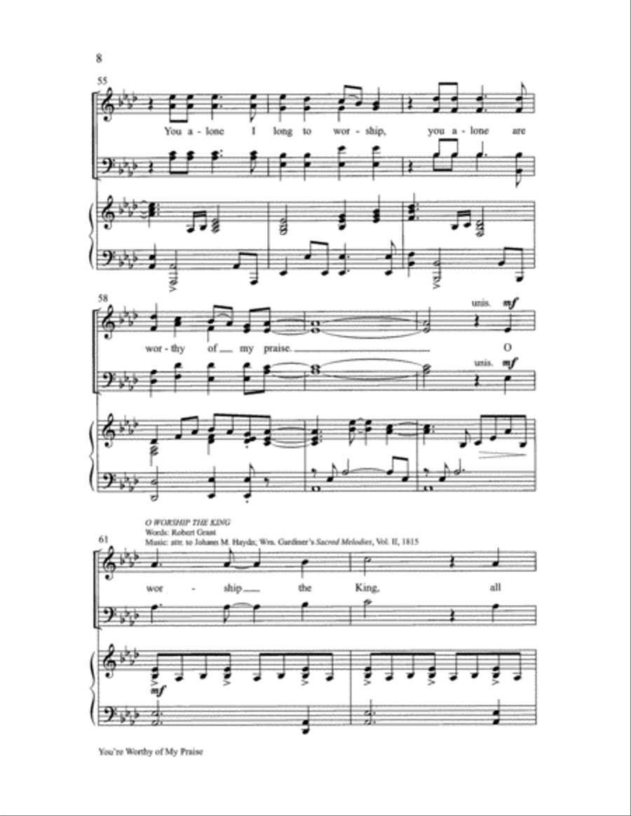 You're Worthy of My Praise with O Worship the King 4-Part scores gallery preview page 8