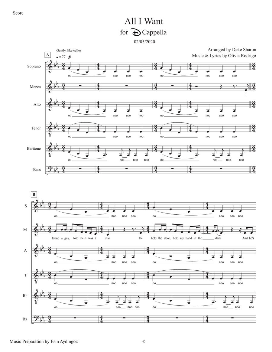 All I Want by Olivia Rodrigo Divisi - Digital Sheet Music