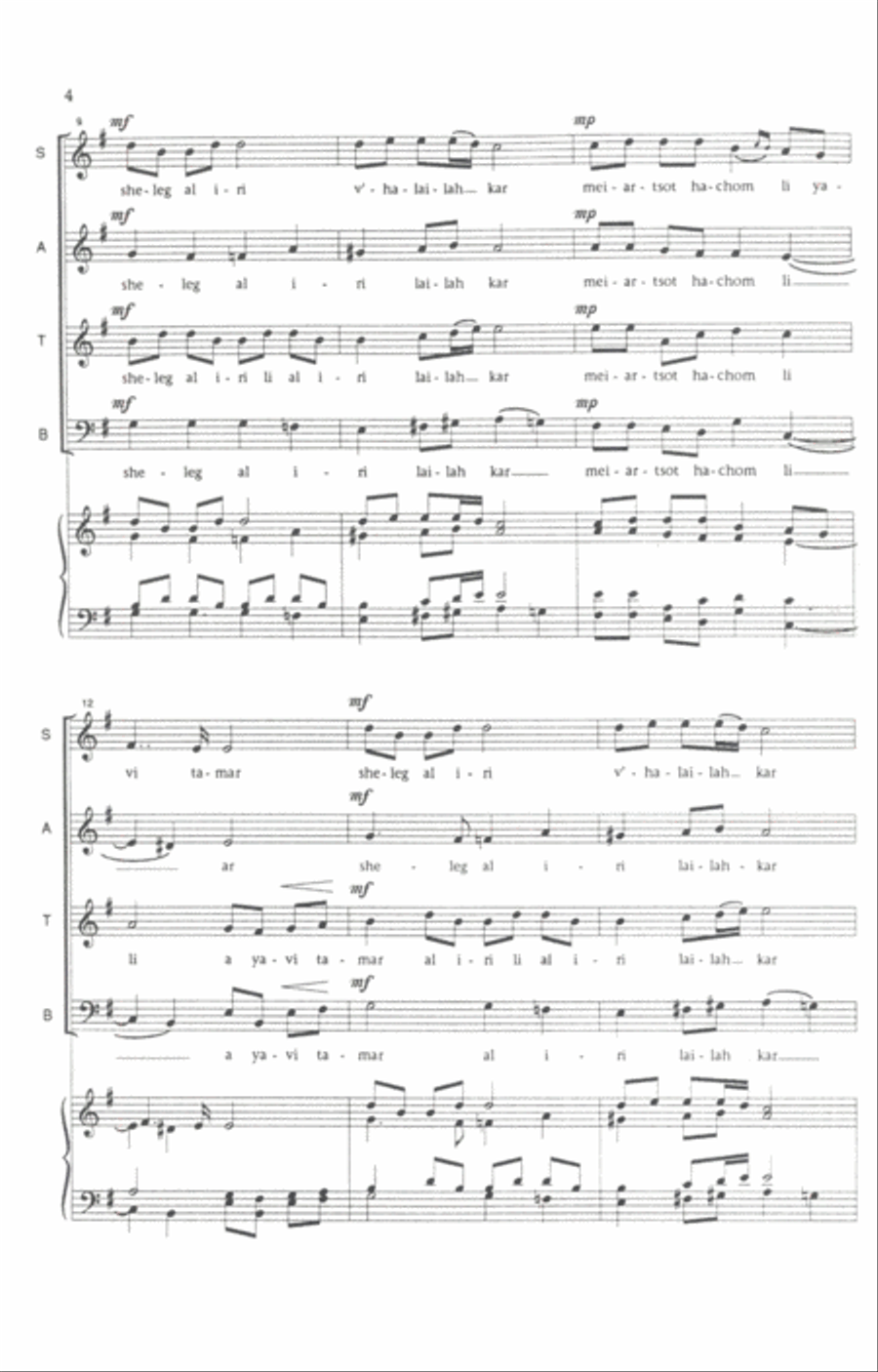 Peirot Chamishah Asar (Snow On My Town) 4-Part scores gallery preview page 2